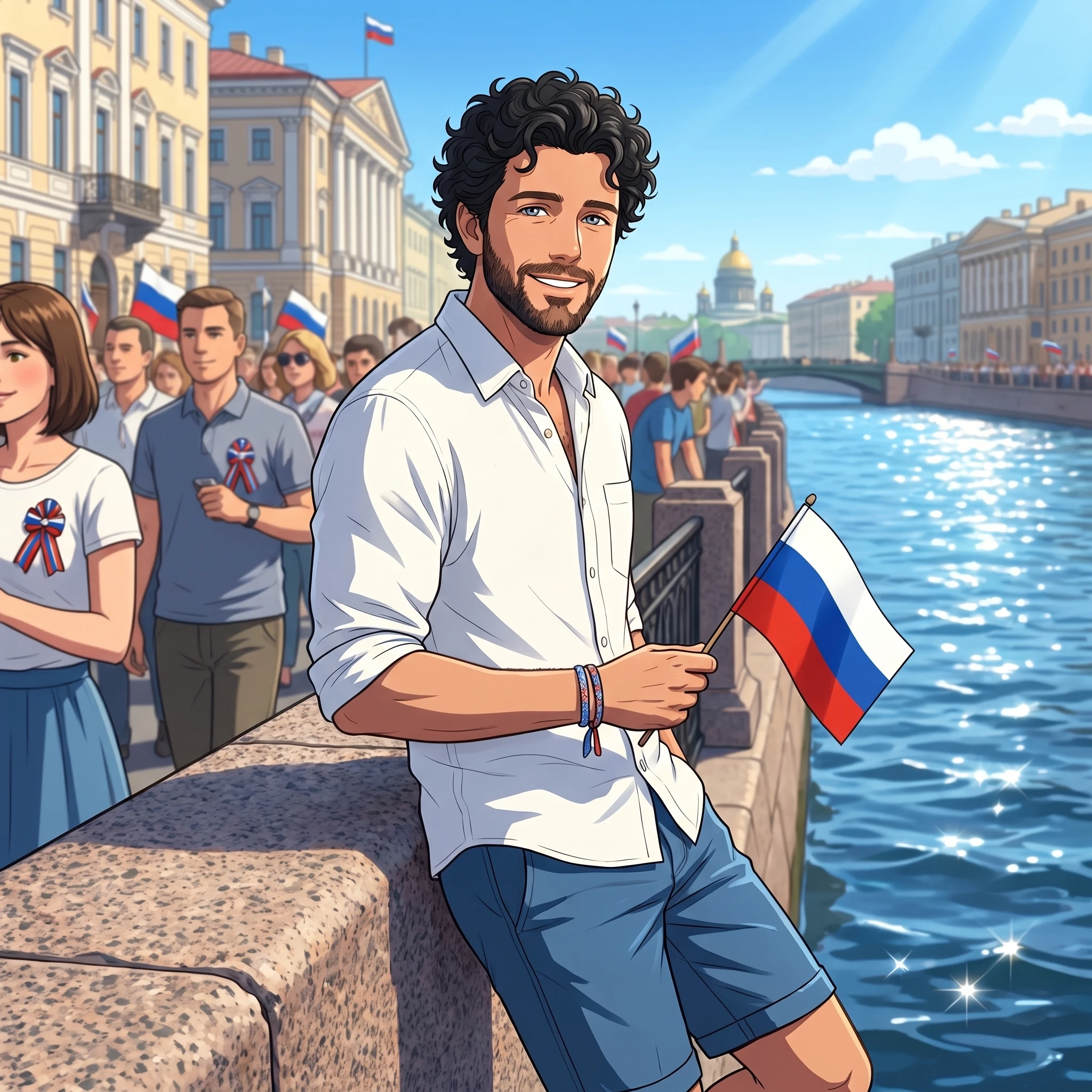 Аниме: Триколор над набережной — Nano Banana Pro промт