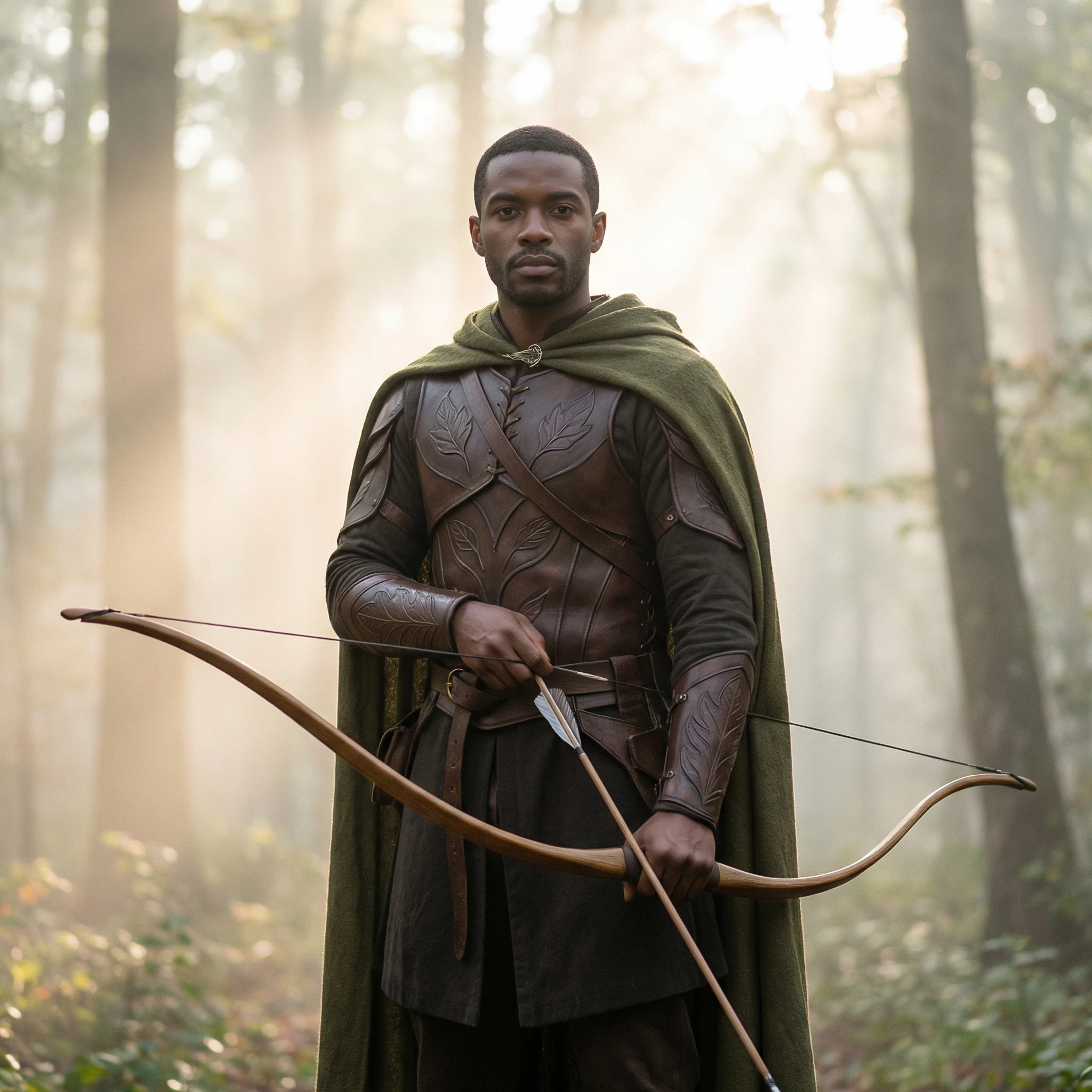 Эльфийский лучник в туманном лесу — Nano Banana Pro промт