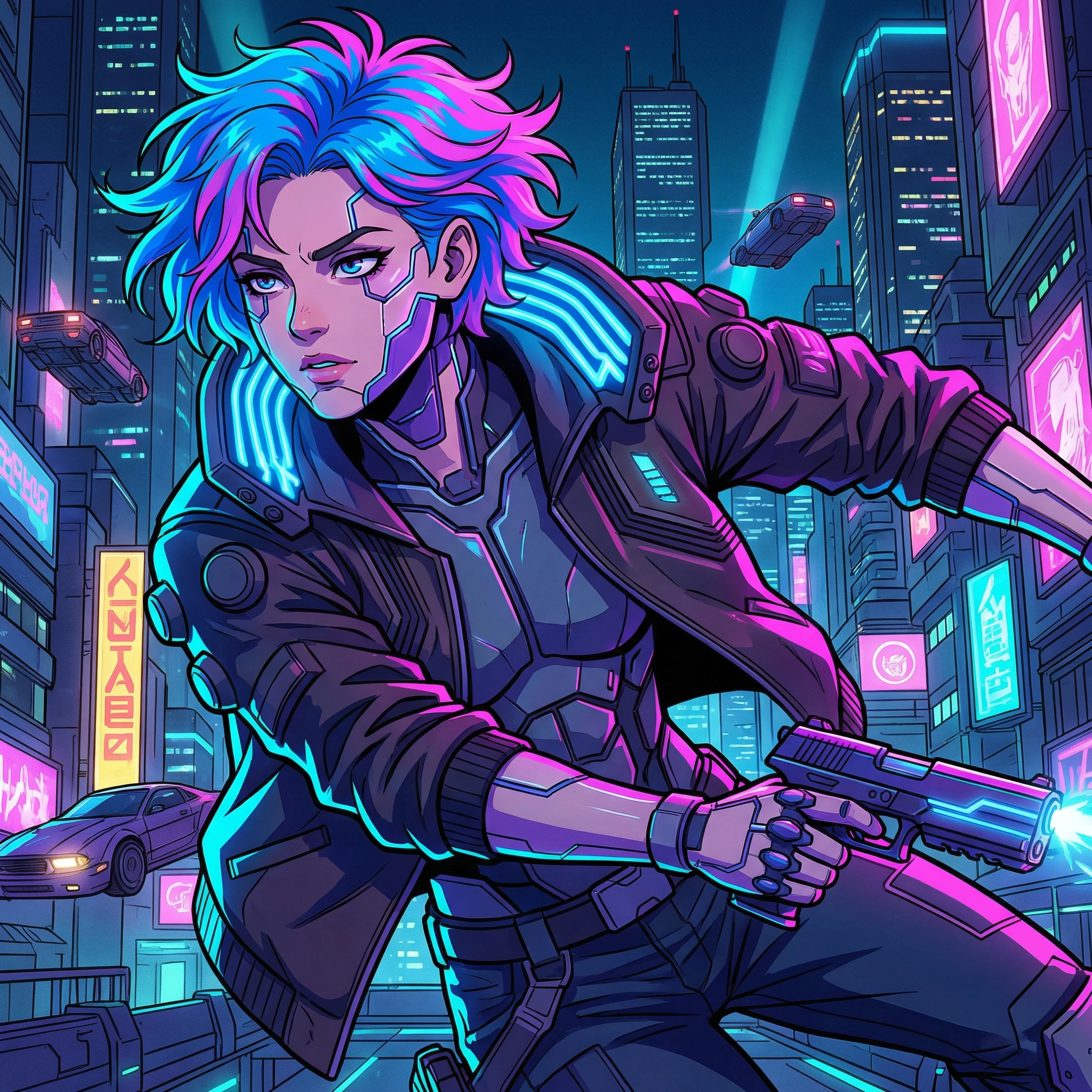 Герой аниме в стиле 'Cyberpunk: Edgerunners' — Nano Banana Pro промт