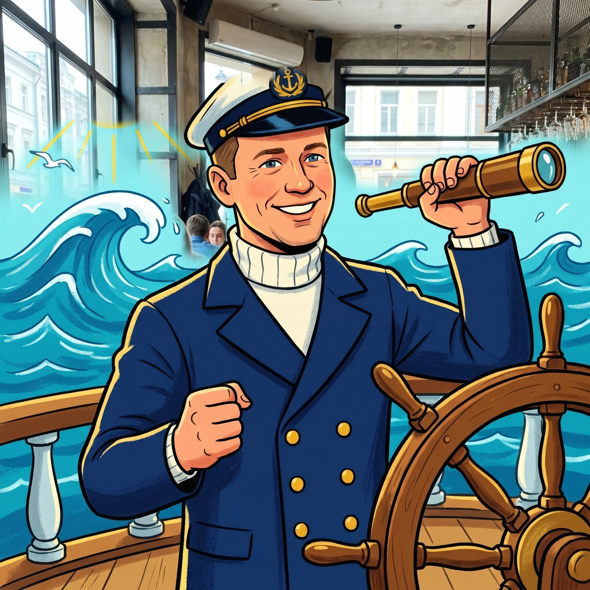Капитан из мультфильма 50-х — Nano Banana Pro промт