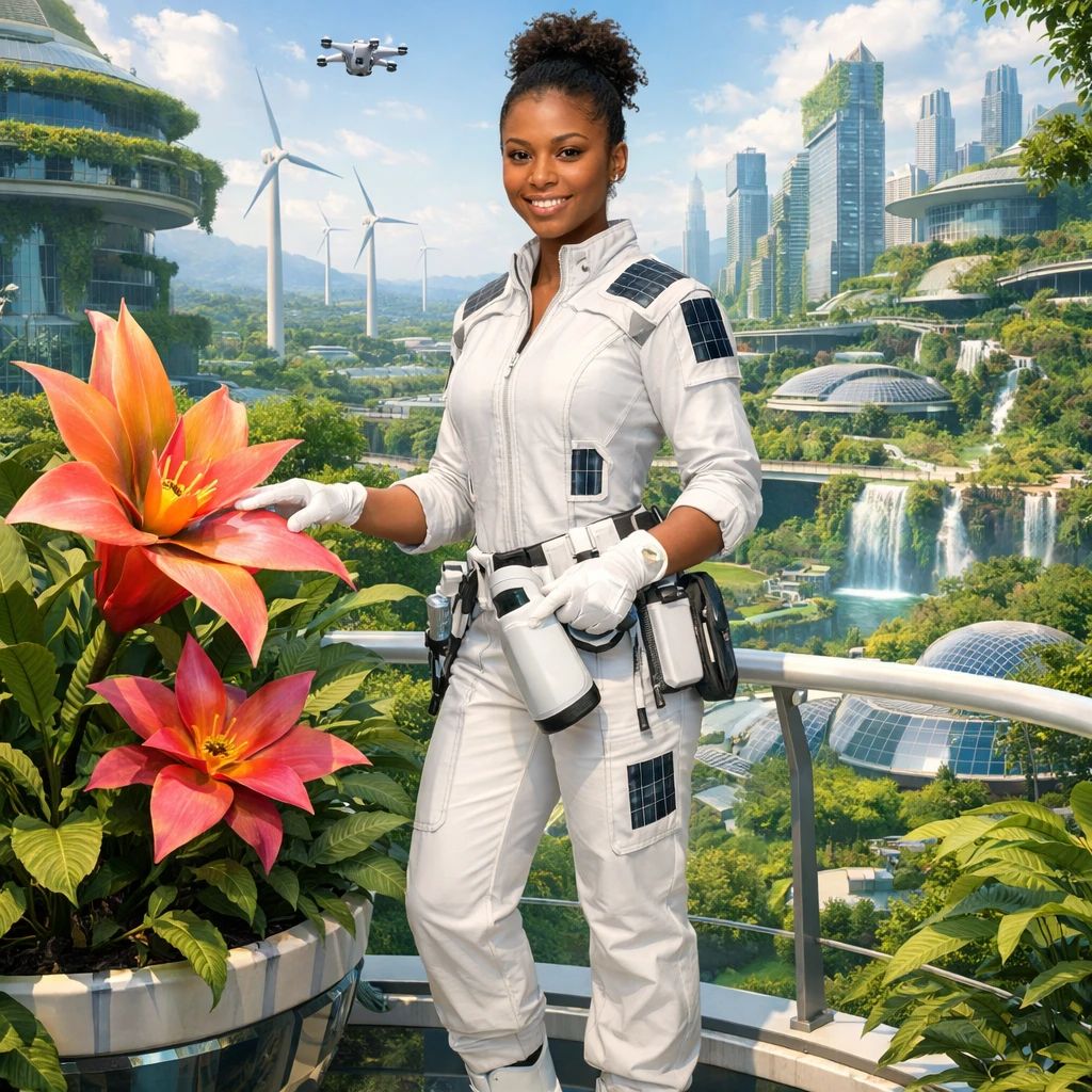 Кибер-садовник Solarpunk — GPT Image 1.5 промт