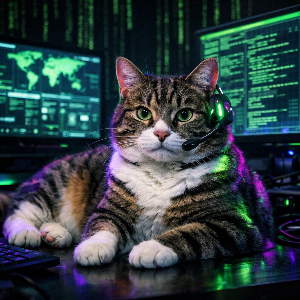 Кот в стиле киберпанк-хакера — GPT Image 1.5 промт