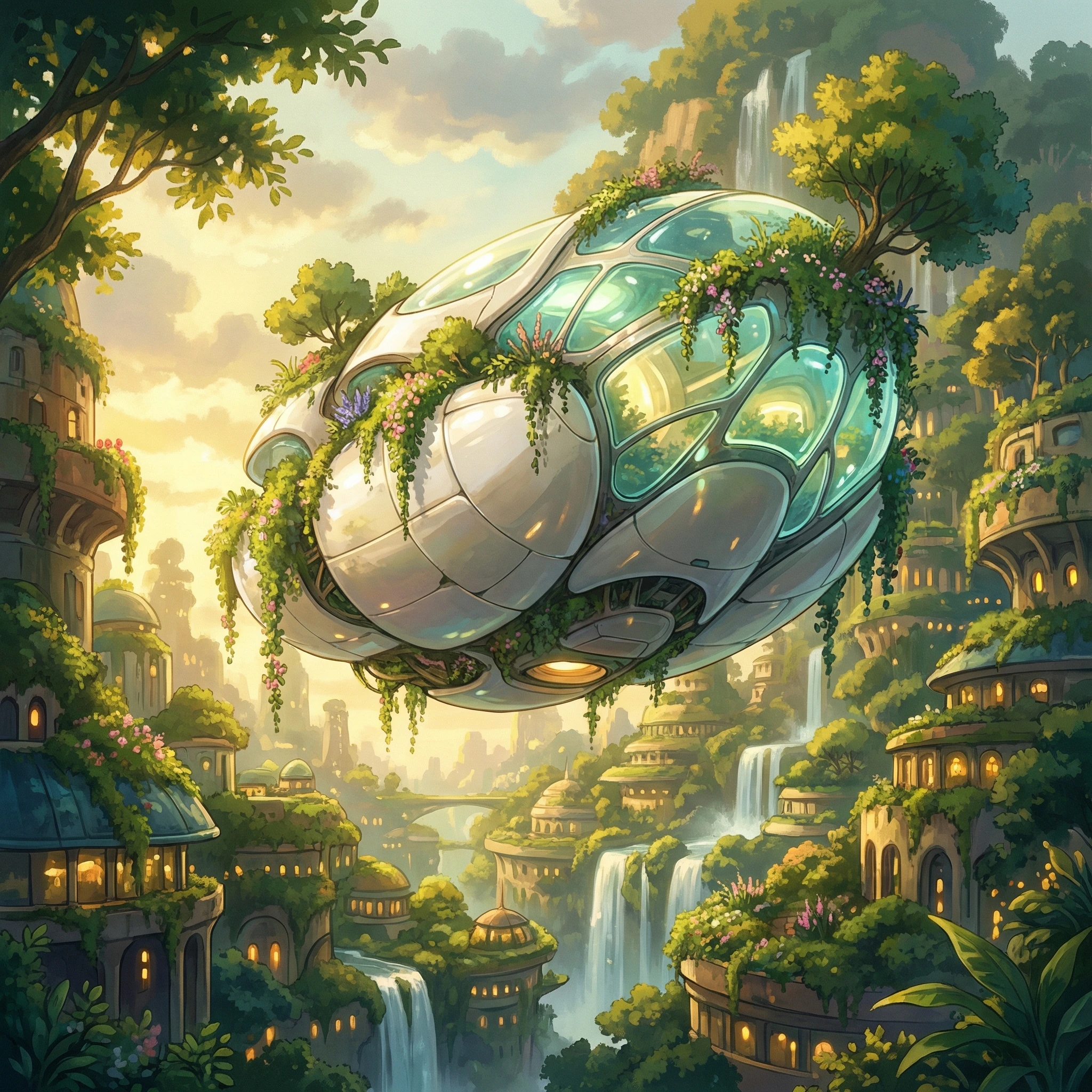 Летающая машина в стиле Solarpunk — Nano Banana Pro промт