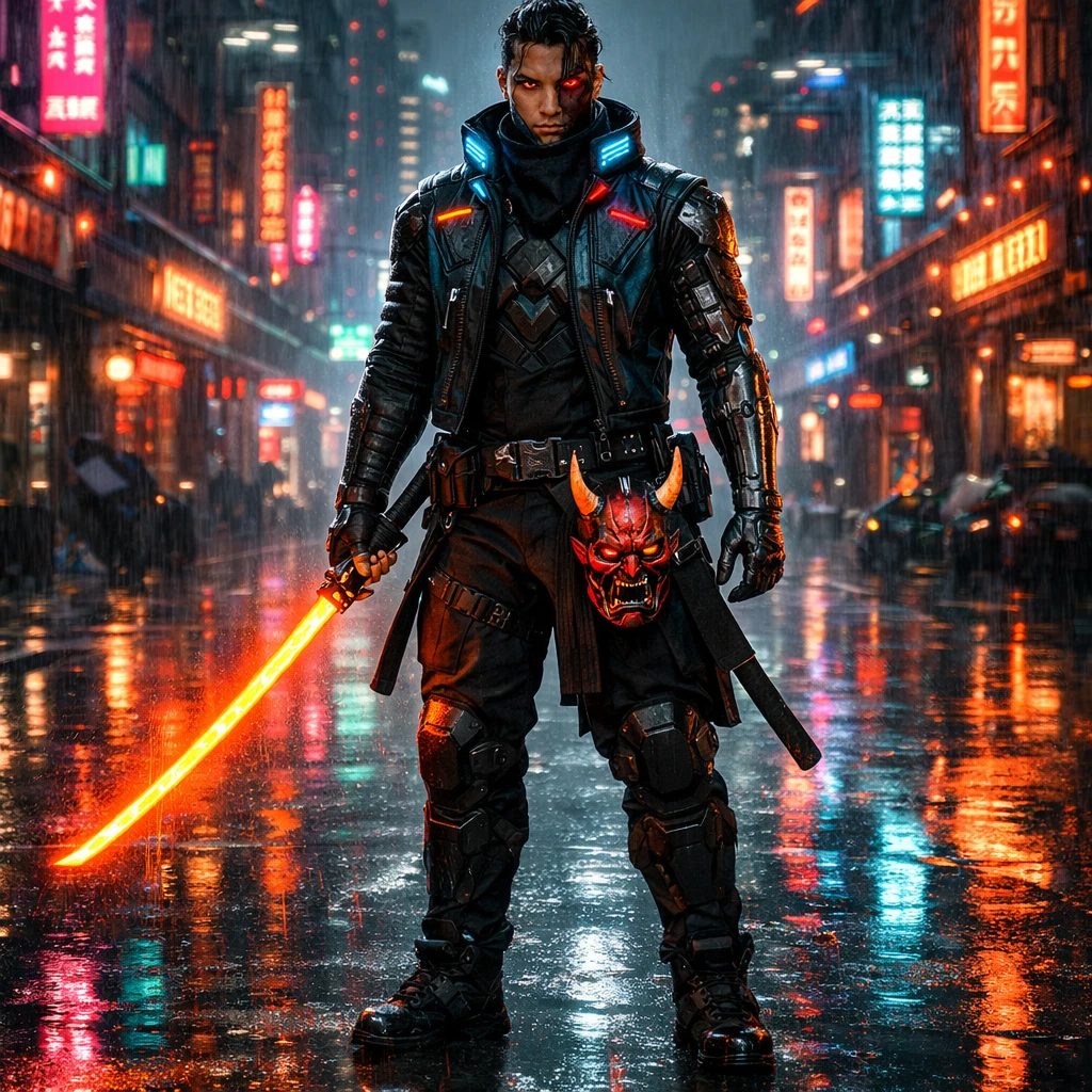 Мастер меча в стиле Cyberpunk 2077 — GPT Image 1.5 промт