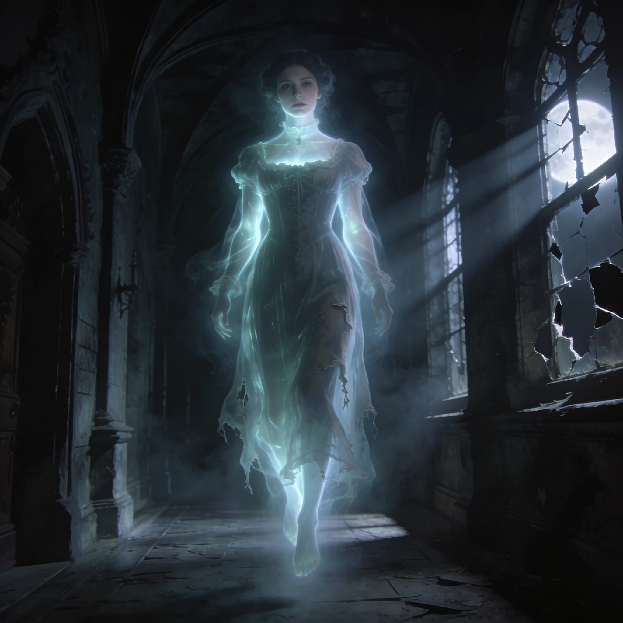 Мрачный призрак в замке — Seedream 4.5 промт