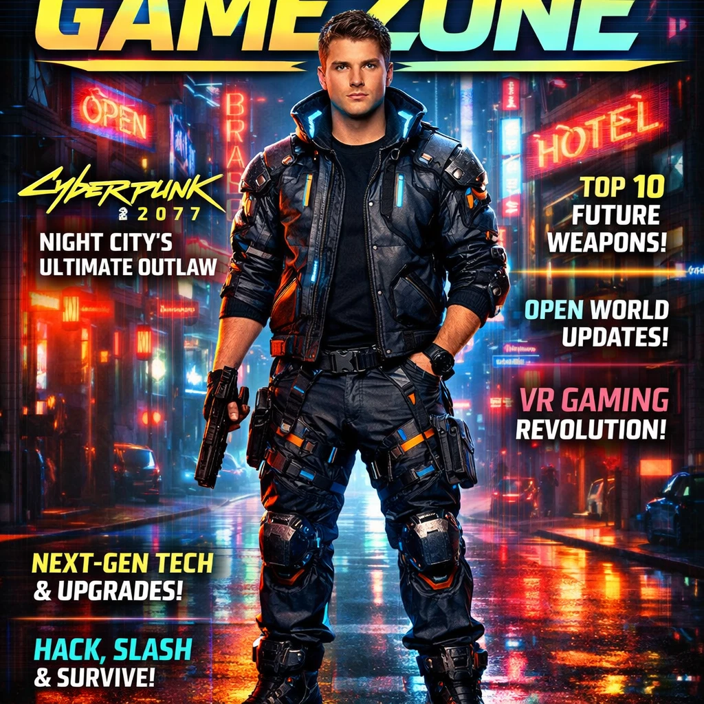 Обложка игрового журнала Cyberpunk — GPT Image 1.5 промт