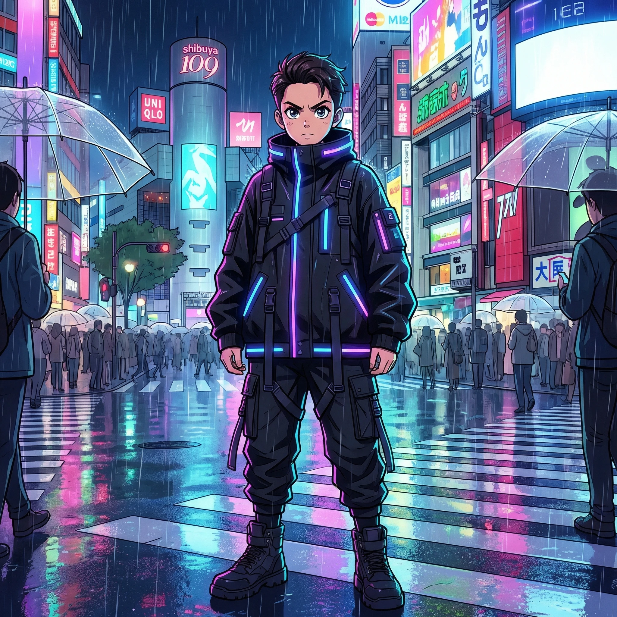 Персонаж аниме в стиле Cyber-Techwear — Nano Banana Pro промт