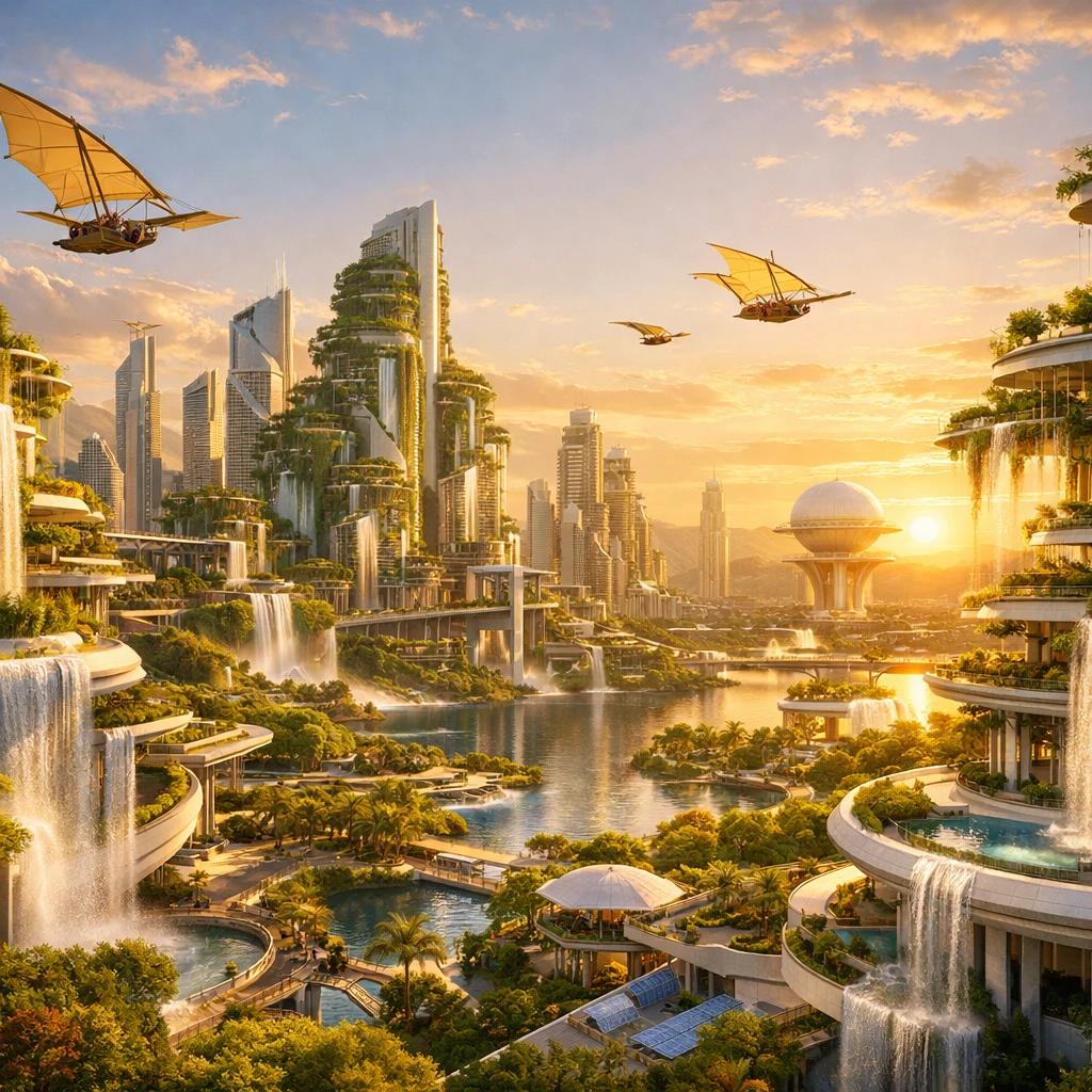 Райский сад в стиле Соларпанк — GPT Image 1.5 промт