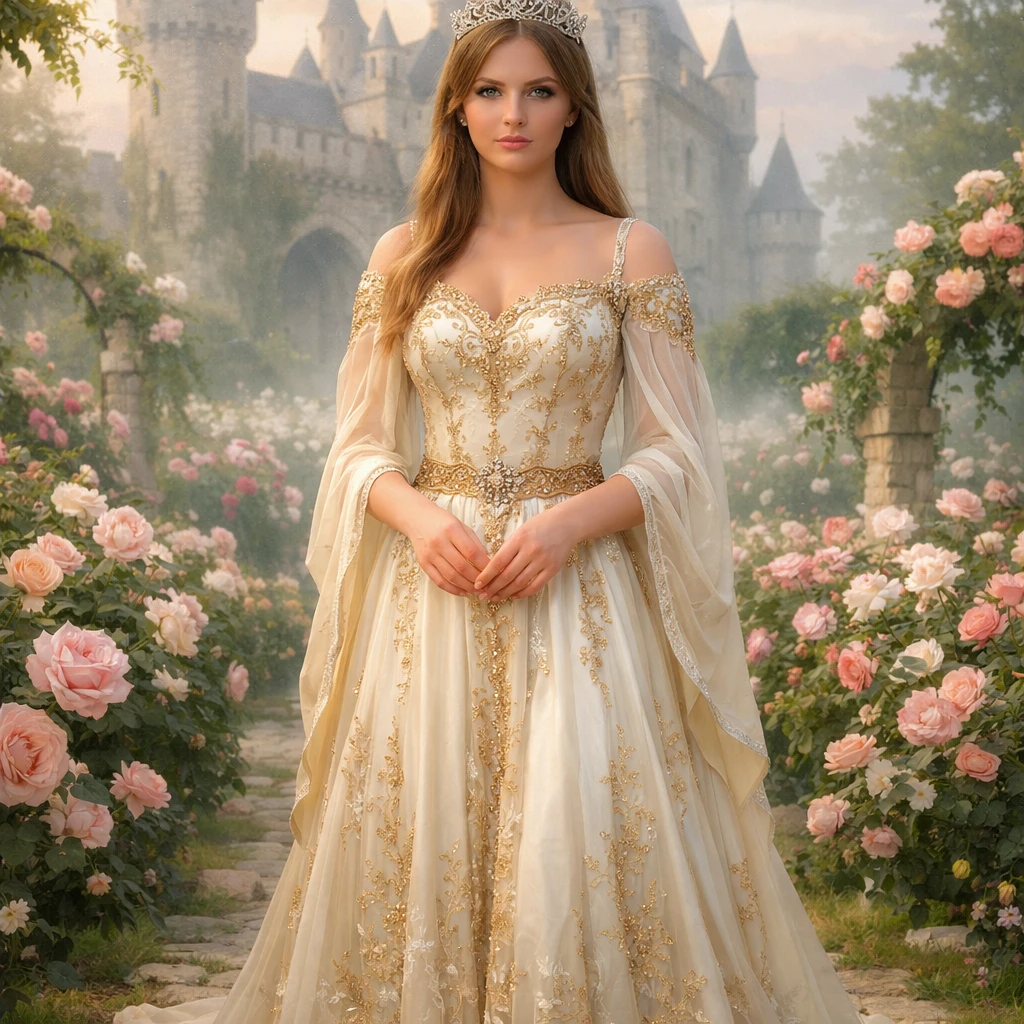 Средневековая принцесса в саду — GPT Image 1.5 промт