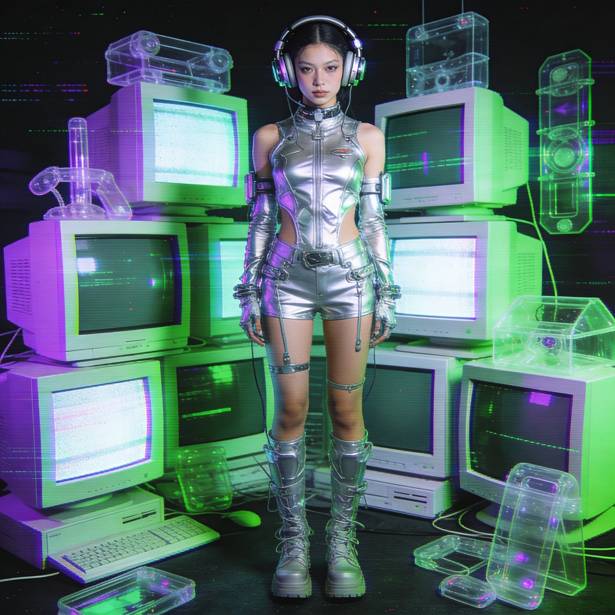 Стример в эстетике «Cybercore 2005» — Seedream 4.5 промт