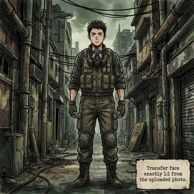 Аниме-стиль «Dorohedoro»: Мрачный горожанин — AI промт для Nano Banana Pro
