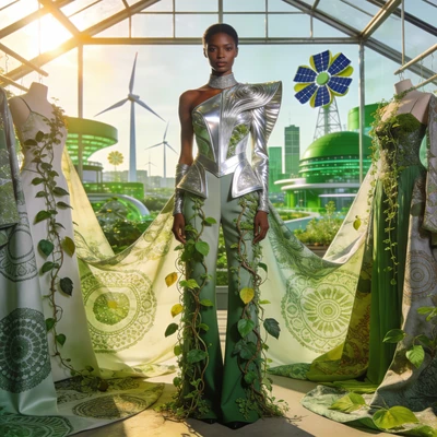 Дизайнер одежды в стиле Solarpunk — AI промт для Seedream 4.5