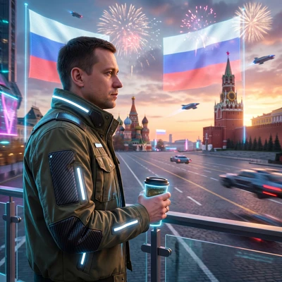 Герой кибер-Москвы: День России — AI промт для Nano Banana Pro