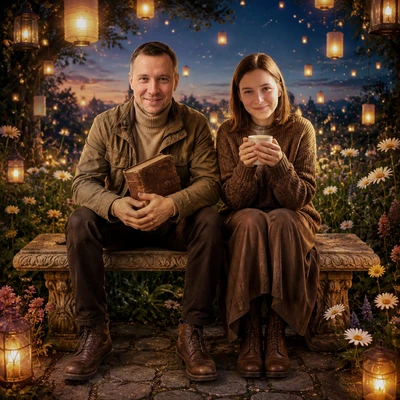 Мечтатели в книжном саду — AI промт для GPT Image 1.5