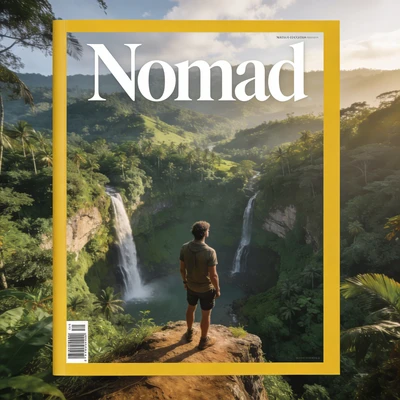 Обложка журнала о путешествиях 'Nomad' — AI промт для Seedream 4.5