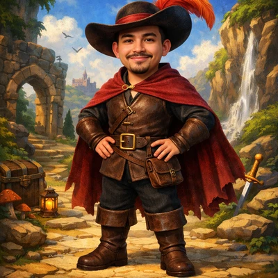 Персонаж в стиле мультфильма 'Кот в сапогах' — AI промт для GPT Image 1.5