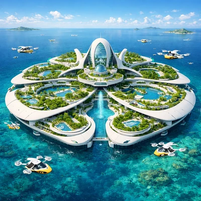 Плавающий город в стиле 'Бионика' — AI промт для GPT Image 1.5