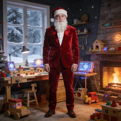 Санта-Клаус в современной мастерской — AI промт для Seedream 4.5