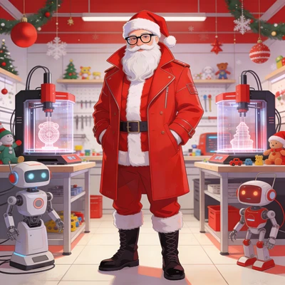 Санта-Клаус в современной мастерской — AI промт для Seedream 4.5