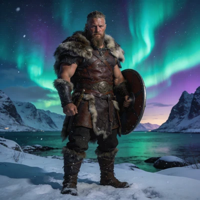 Викинг в заснеженных горах — AI промт для Seedream 4.5