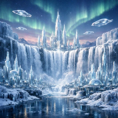 Замёрзший город будущего — AI промт для GPT Image 1.5