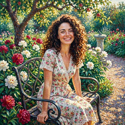 Живописный пуантилизм в саду — AI промт для Nano Banana Pro