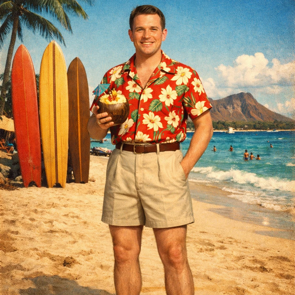 Тропический «Beach Boy» из 1950-х — GPT Image 1.5 промт