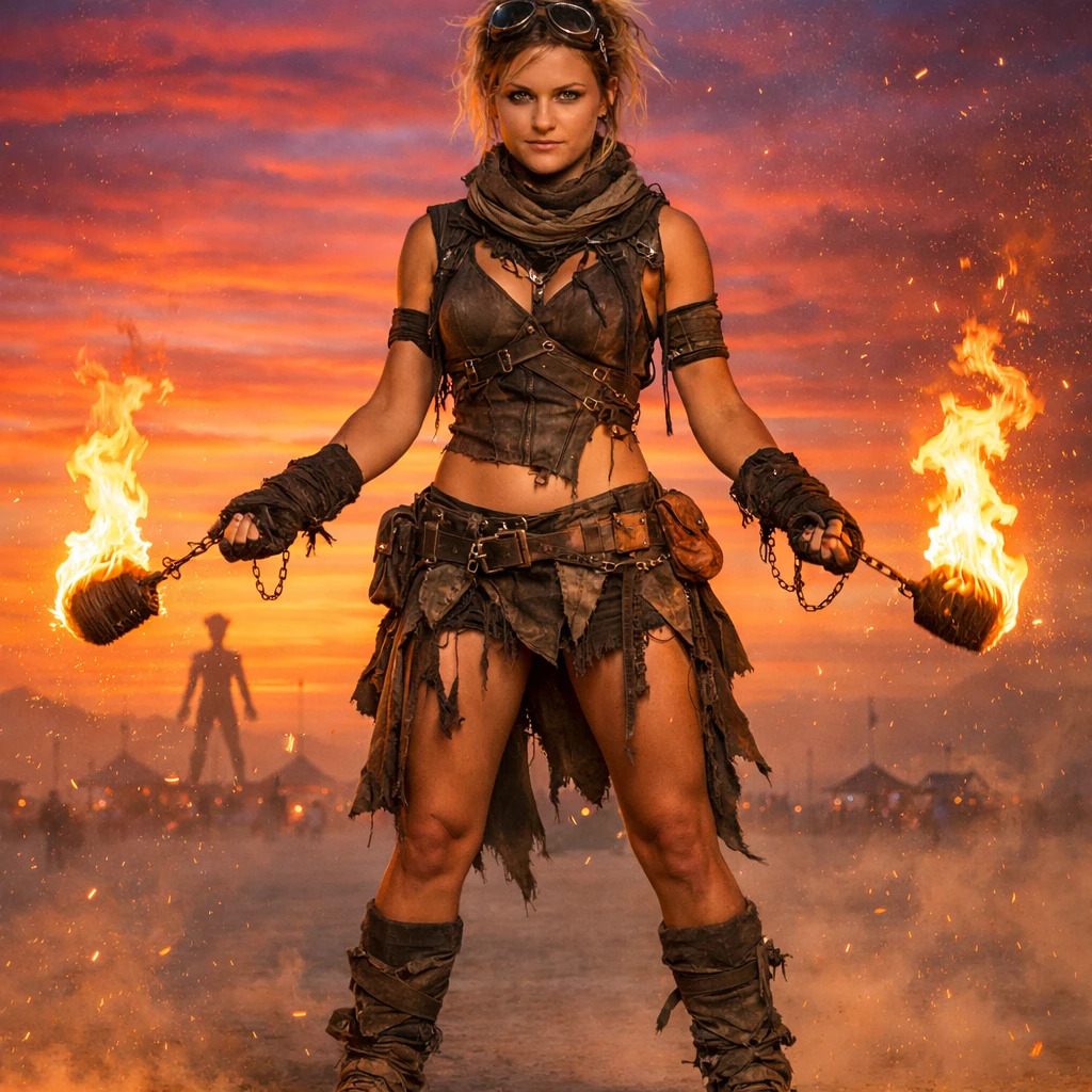 Укротитель огня на фестивале Burning Man — GPT Image 1.5 промт